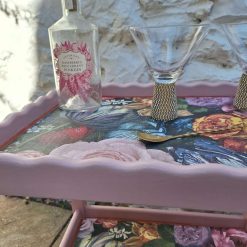 Furniture - Art Deco pink and copper floral cocktail trolley 8 Furniture - Art Deco pink and copper floral cocktail trolley 8