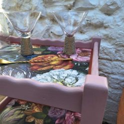 Furniture - Art Deco pink and copper floral cocktail trolley 5 Furniture - Art Deco pink and copper floral cocktail trolley 5