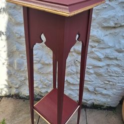 Furniture - Arts and Crafts style painted wooden plant stand in red with gold leaf accent