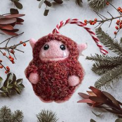 Needle Felted Ornament - Red Sparkly Yeti