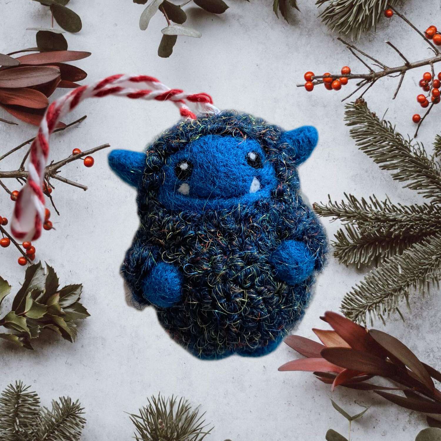 Needle Felted Ornament - Red Sparkly Yeti Needle Felted Ornament - Red Sparkly Yeti