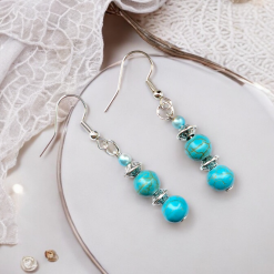 A Beautiful Pair of Gold/Mint/Cream Pearl Bead Dangle Silver Hook Earrings