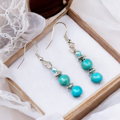 A Beautiful Pair of Round Turquoise Crystal with Silver Spacers Dangle Hook Earrings 1 A Beautiful Pair of Round Turquoise Crystal with Silver Spacers Dangle Hook Earrings 1