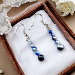 A Beautiful Pair of Blue/Silver Pearl Bead Dangle Silver Hook Earrings 2