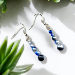 A Beautiful Pair of Blue/Silver Pearl Bead Dangle Silver Hook Earrings