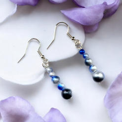 A Beautiful Pair of Blue/Silver Pearl Bead Dangle Silver Hook Earrings 6