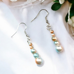 A Beautiful Pair of Gold/Mint/Cream Pearl Bead Dangle Silver Hook Earrings