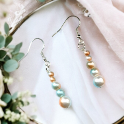 A Beautiful Pair of Gold/Mint/Cream Pearl Bead Dangle Silver Hook Earrings 4