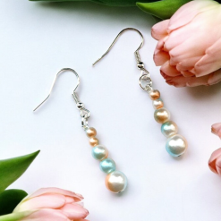 A Beautiful Pair of Gold/Mint/Cream Pearl Bead Dangle Silver Hook Earrings 3