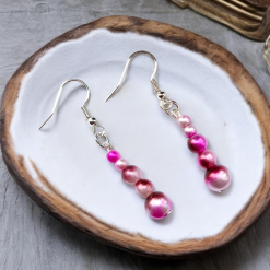 A Beautiful Pair of Dark/Light Pink Pearl Bead Dangle Silver Hook Earrings