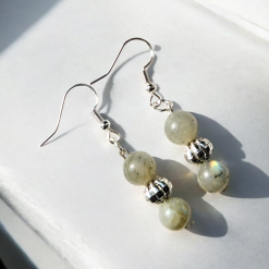 A Beautiful Pair of Round Moonstone Crystal Gemstone Silver Hook Earrings 1