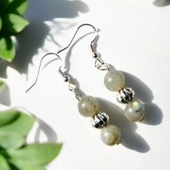 A Beautiful Pair of Round Moonstone Crystal Gemstone Silver Hook Earrings 2