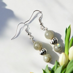 A Beautiful Pair of Round Moonstone Crystal Gemstone Silver Hook Earrings 5