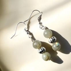 A Beautiful Pair of Round Moonstone Crystal Gemstone Silver Hook Earrings 6