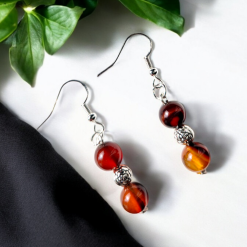 A Beautiful Pair of Round Coffee Agate Silver Hook Earrings 6