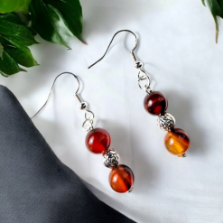 A Beautiful Pair of Round Coffee Agate Silver Hook Earrings 4