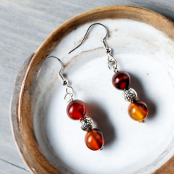 A Beautiful Pair of Round Coffee Agate Silver Hook Earrings 3