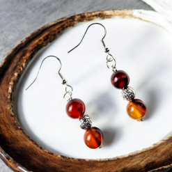 A Beautiful Pair of Round Coffee Agate Silver Hook Earrings 7