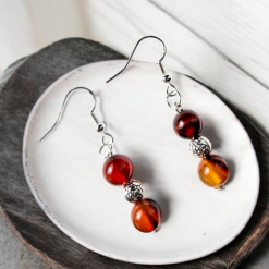 A Beautiful Pair of Round Coffee Agate Silver Hook Earrings 5