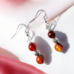 A Beautiful Pair of Round Coffee Agate Silver Hook Earrings 2