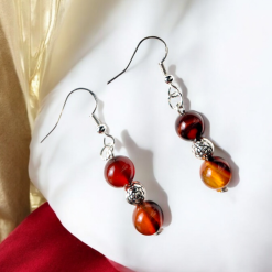 A Beautiful Pair of Round Coffee Agate Silver Hook Earrings