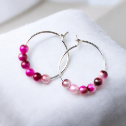 A Beautiful Pair of Dark/Light Pink Marble Pearl Bead Hoop Earrings 3