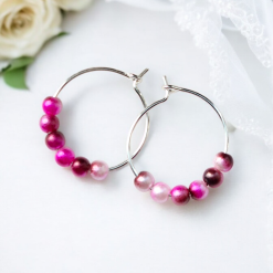 A Beautiful Pair of Dark/Light Pink Marble Pearl Bead Hoop Earrings 5