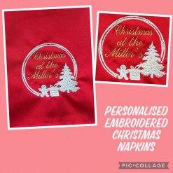 Personalised Embroidered Christmas Napkins Circular Tree Design