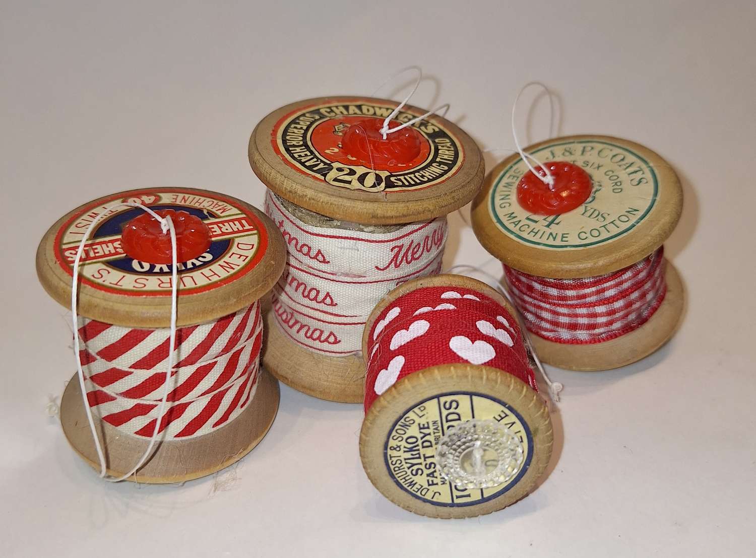 Christmas decorations - vintage cotton reel baubles Christmas decorations - vintage cotton reel baubles