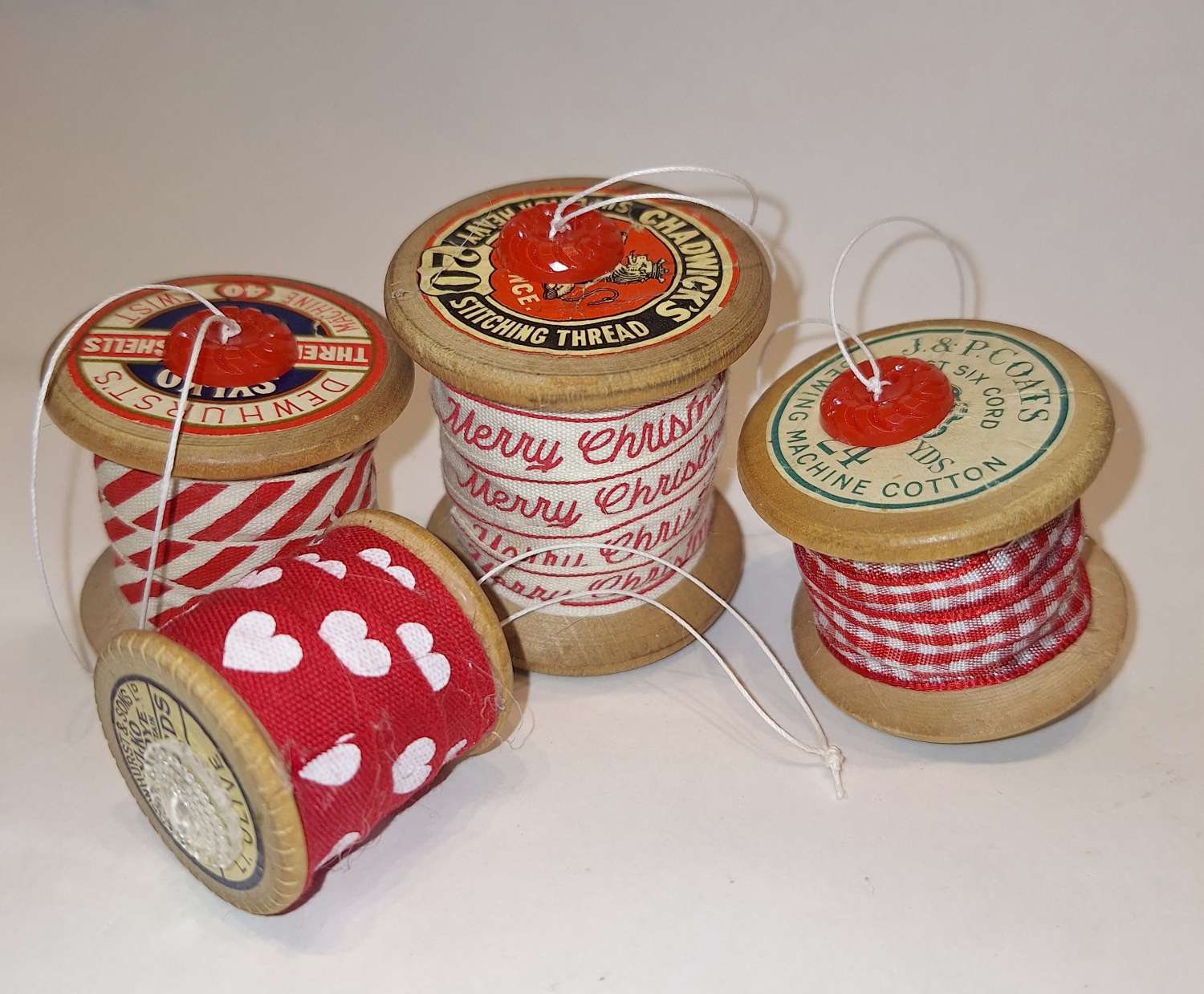 Christmas decorations - vintage cotton reel baubles Christmas decorations - vintage cotton reel baubles