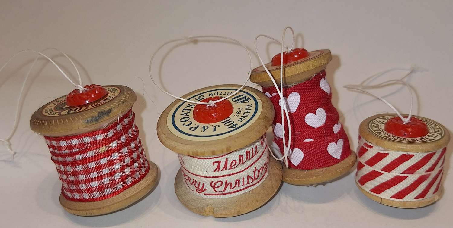Christmas decorations - vintage cotton reel baubles Christmas decorations - vintage cotton reel baubles