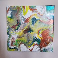 Green and yellow fluid art framed