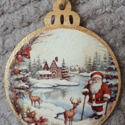 Wooden Bauble Hanging Decoration.  Christmas Snow Scene