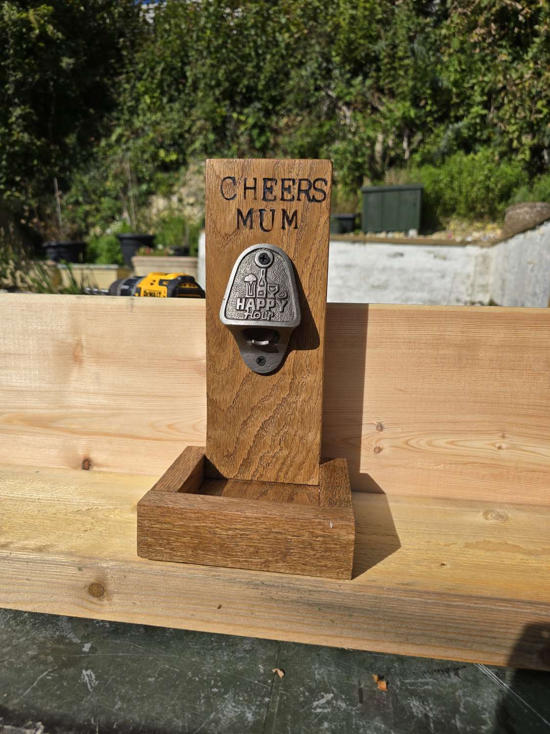 Wooden bottle opener with cap catcher MadeMe
