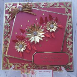 Luxury Handmade Christmas Card - Traditional Gold & Red, poinsettia panel card with Warmest wishes sentiment