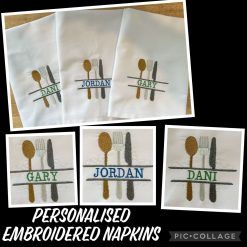Personalised Embroidered Napkins Cutlery Name In Design