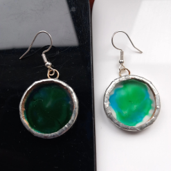 Hand painted, Acrylic, Green and blue, Tiffany set dangle earrings. 3 Hand painted, Acrylic, Green and blue, Tiffany set dangle earrings. 3