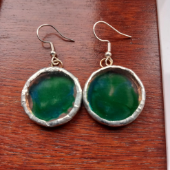 Hand painted, Acrylic, Green and blue, Tiffany set dangle earrings. 2 Hand painted, Acrylic, Green and blue, Tiffany set dangle earrings. 2