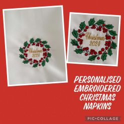 Personalised Embroidered Christmas Napkins Wreath Design