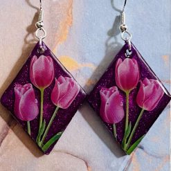 925 Silver diamond shaped Resin Earrings