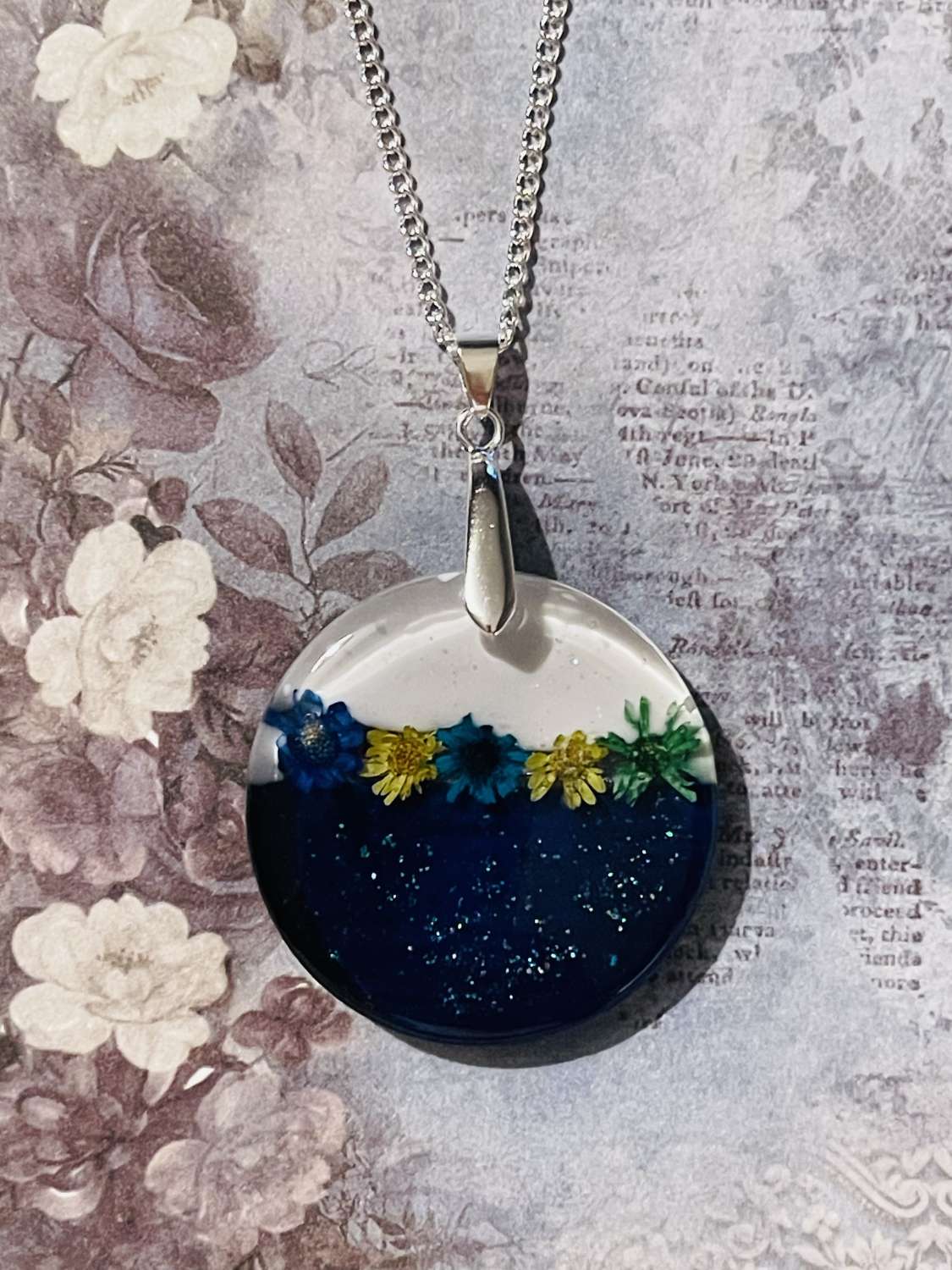 Resin Pendant on a 20" Silver Chain Resin Pendant on a 20" Silver Chain