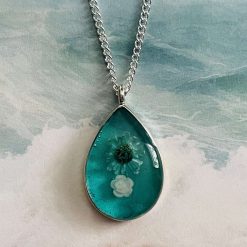 Oval Resin real dried flower Pendant on a 20" Silver Chain