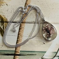 Oval Resin real dried flowers Pendant on a 20" Silver chain 1 Oval Resin real dried flowers Pendant on a 20" Silver chain 1