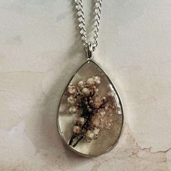 Oval Resin real dried flowers Pendant on a 20" Silver chain 3 Oval Resin real dried flowers Pendant on a 20" Silver chain 3