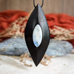 Ebony with rainbow moonstone pendant