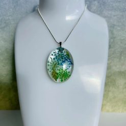 Pendant - Floral Cream/Pink/Green Oval