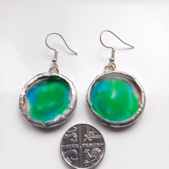 Hand painted, Acrylic, Green and blue, Tiffany set dangle earrings. 5 Hand painted, Acrylic, Green and blue, Tiffany set dangle earrings. 5