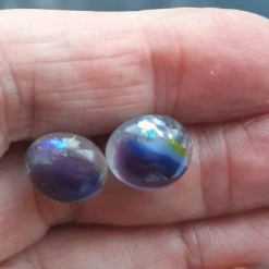 One of a kind, purple, blue, green and clear dichroic rainbow glass studs. 3 One of a kind, purple, blue, green and clear dichroic rainbow glass studs. 3