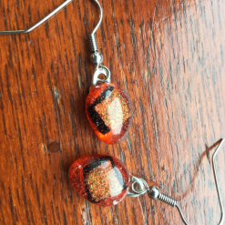 Pretty, orange dichroic, teardrop, quirky earrings. Vibrant, different earrings. 4 Pretty, orange dichroic, teardrop, quirky earrings. Vibrant, different earrings. 4