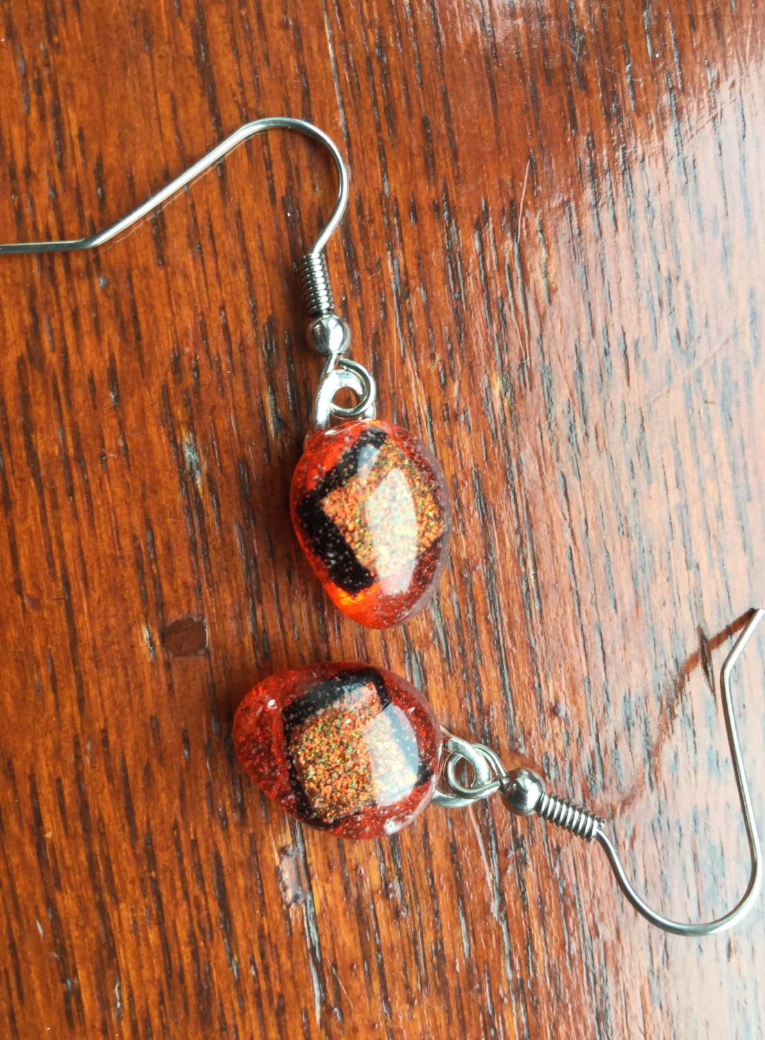 Pretty, orange dichroic, teardrop, quirky earrings. Vibrant, different earrings. Pretty, orange dichroic, teardrop, quirky earrings. Vibrant, different earrings.
